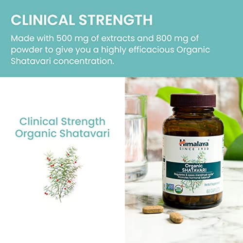 Himalaya Organic Shatavari For Pms, Menstrual Cramp Relief, Menopause Support, And Women's Health, 1,300 Mg, 60 Caplets, 1 Month Supply #TOP5