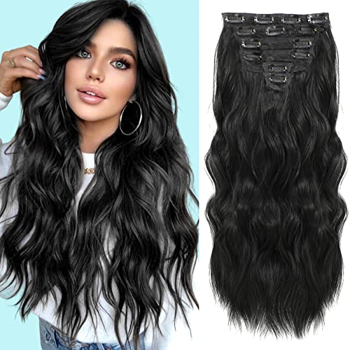 Atraente Clip In Hair Extensions 20 Inch Long Wavy Synthetic Black Hair Extensions Upgraded 6 Pcs Thick Hairpieces Fiber Double Weft Soft Natural For Women (6Pcs, 20Inch, 1B) #TOP7