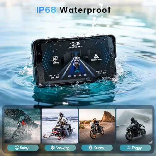 Image of 5-Inch Motorcycle CarPlay Screen Wireless Android Auto for Moto with GPS Navigation for Motorbike Bluetooth Voice Control Portable Moto Car Play Screen