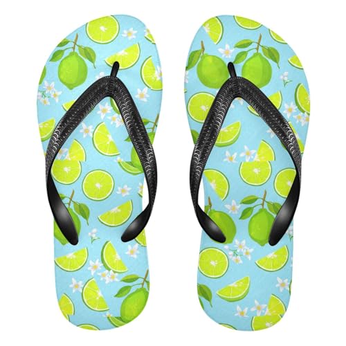Sinestour Lime Blossom Fruit Blue Flip Flops for Beach Thong Sandals Anti-slip Lightweight Flat Slippers for Summer Travel Swim