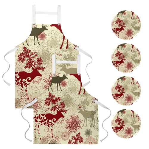 Lot de 2 tabliers de cuisine avec 4 broches motif renne mandala