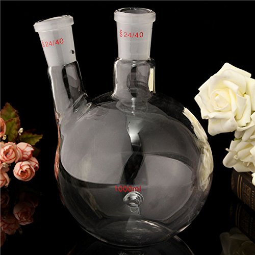 New 1000ml 2 Neck 24/40 Flat Bottom Glass Flask Laboratory Boiling BottleF