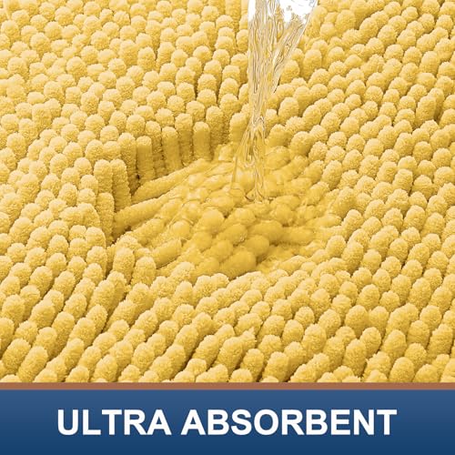 Smiry Luxury Chenille Toilet Rugs U-Shaped 20x20, Soft Absorbent Non-Slip Contour Bathroom Rugs for Toilet, Machine Washable Contoured Bath Mats, Yellow