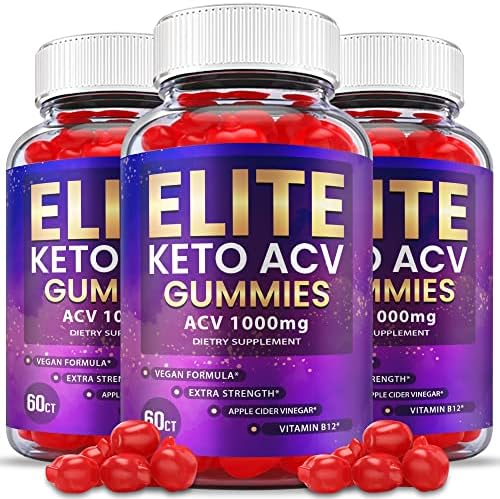 (3 Pack) Elite Keto ACV Gummies – Official Formula, Vegan – Elite Keto Plus ACV, Keto Elite Gummies with Apple Cider Vinegar, Weight Shark Loss Tank, Vitamin B12, B6, Beet Root Juice (180 Gummies)