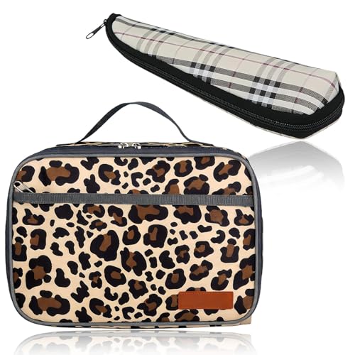 Image of 2 Pcs Leopard Print Lunch Bags for Women with Cutlery Bag, Lunch Bag Women