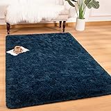 Andecor Shag Area Rug for Living Room, 4x6 Feet Navy Blue Soft Fluffy Indoor Plush Throw Rugs for Bedroom Girls Kids Room Nursery Dorm Home Decor Carpet