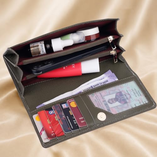 Image of Steve Jhonson Leather Wallet for Women - Mini Hand Purse with Card Holder - Women Stylish Clutch Purse - Cute Mini Ladies Wallet for Daily Use - Fancy Ladies Purse with Slim Design (Olive Green)