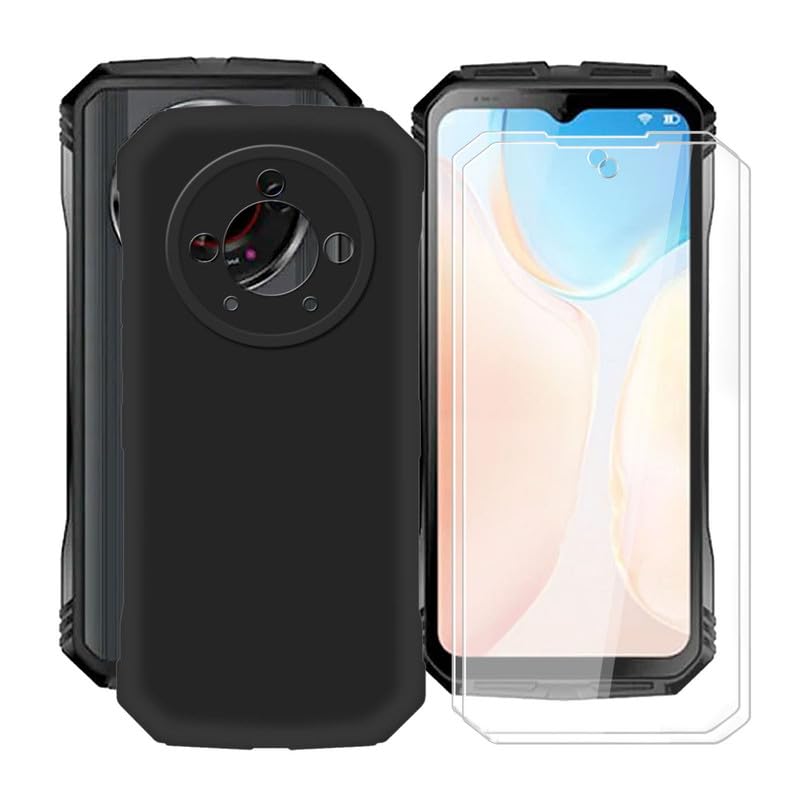 YQINHHME Capa de telefone à prova de choque para Doogee V30 Pro (16.7 cm) + 2 pacotes de película protetora de vidro temperado, capa fina de silicone macio antiarranhões para Doogee V30 Pro - preta