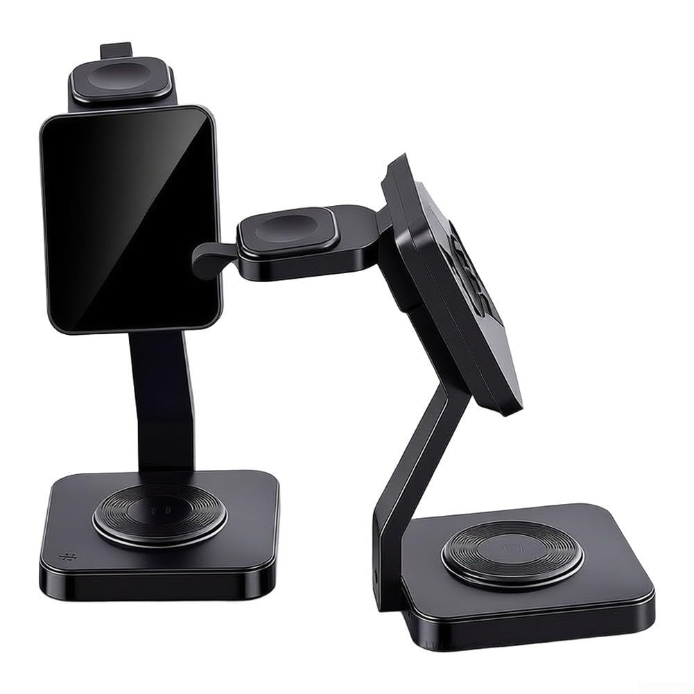 Caricabatterie wireless 3 in 1 per iPhone per Airpods Watch | Stazione di ricarica rapida ABS con display intelligente per casa e ufficio (25 W bianco per entrambi)