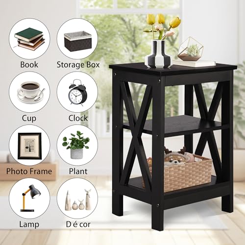 Vecelo ZH-T06-2-BC11 End Side Table With Storage Shelf Nightstands For Living Room,Bedroom Furniture,Shelves, Set Of 2, Black(2 Pack) thumb #6