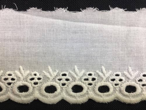 Image of PCJS Cotton Soft Premium Embroidered Schiffli Lace- 10cm,Single Side Scallop Lace, Fabric lace, Cotton lace, White, Dyeable - 10 MTR