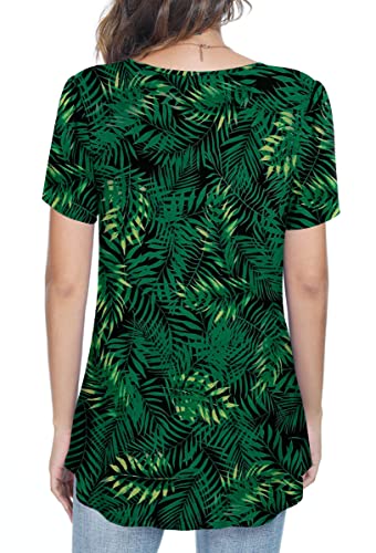 Anymiss 2023 Summer Shirts For Women Casual Short Ruffle Sleeve Tunic Tops Hawaiin Blouse Leaf Green Xxl #TOP2