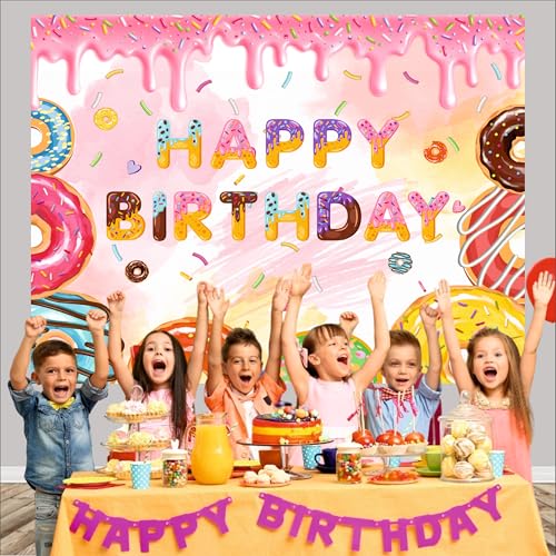 Image of Donuts Birthday Backdrop 5x4 Ft | Backdrops for Decoration | Birthday Decoration Backdrop | Banner for Kids Theme Party