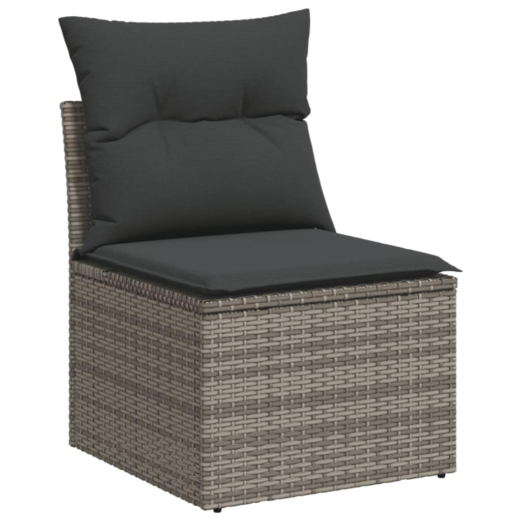 vidaXL Silla de Jardín sin Reposabrazos con Cojines, Sofá Modular, Sillón Individual, Asiento para Patio Terraza Balcón, Ratán PE Gris