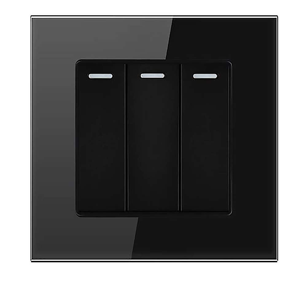 Wallpoint 1/2 Gang 2 Way White Crystal Glass Panel Light Switch On and Off Rocker Wall Switch Interruptor 16A (3 Gang 2 Way Black)