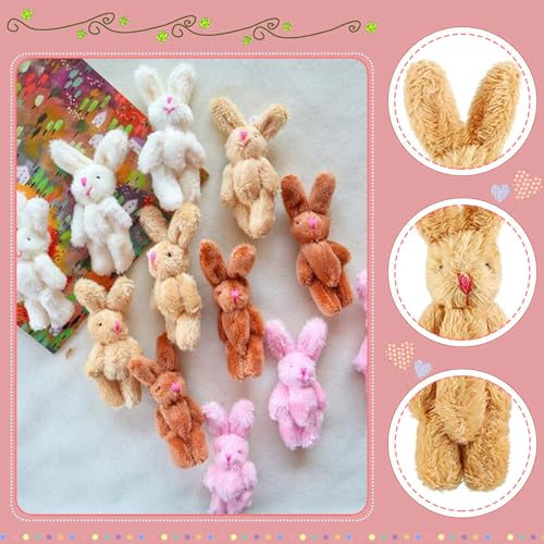 NATOSU 4 Stück 4.5cm Mini Kaninchen, Plüschhase Geschenk für Enkelin Puppenhauszubehör Mini-Kaninchen mit Gelenk,Ostern deko,DIY-Dekoration, Bekleidungsmaterial Zubehör für Kinder