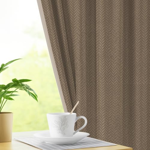 Image of LINENWALAS 100% Blackout Curtains for Door (7.5 Feet) - Set of 2 Panels, Herringbone Linen Texture Complete Light Block, Thermal Insulated & Noise Reducing Room Darkening Drapes (Coffee Brown)