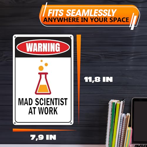 Mad Scientist Props Metal Sign, 7.9" x 11.8", Rust Resistant Tin, Halloween - image 2