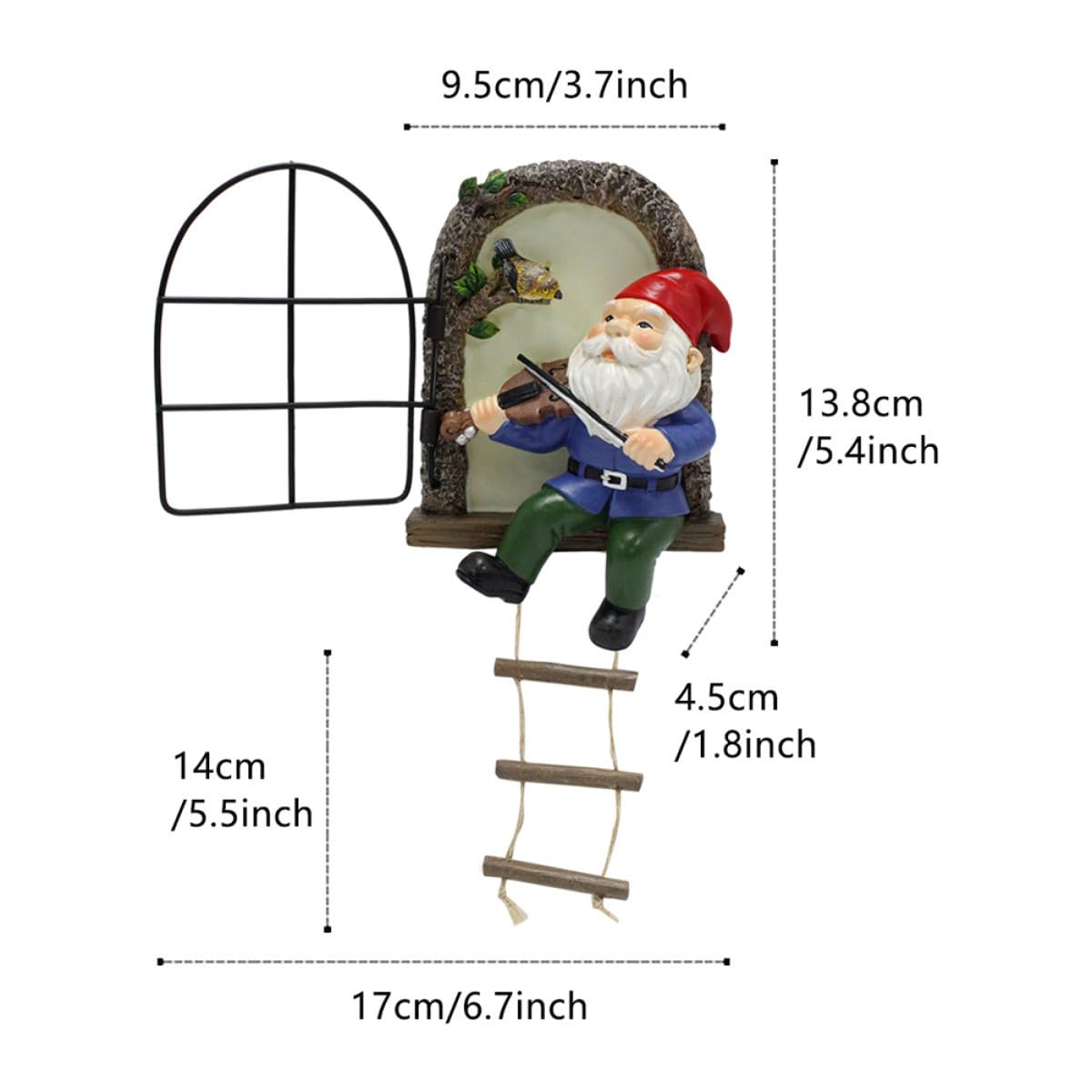 Kisangel Figurine de GNOME Musical en Résine Lumineuse, Décoration de Jardin Compacte, Statue Décorative de GNOME pour Pelouse, Ornement Artisanal Extérieur pour Terrasse et Balcon