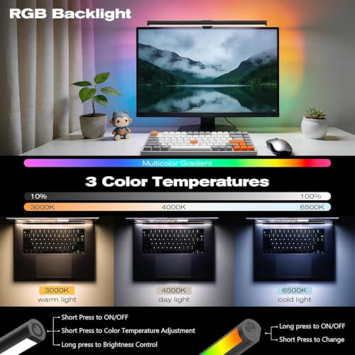 Image of XERGY Monitor Light Bar Touch Control Dual Side Lighting Front White+ RGB Backlight, Adjustable Angle, Dimmable, Eye-Care Lamp for PC, Gaming, Home, Office & Study-15.75inch (5V, USB Powered)