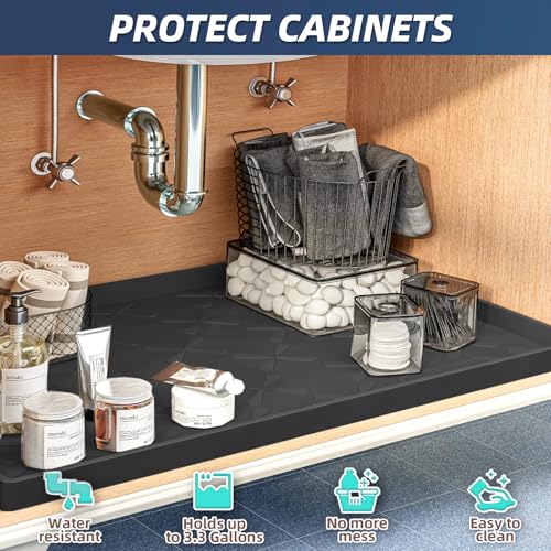 SIKADEER 25" x 19" Under Sink Mat Waterproof, Silicone Mat Kitchen Drawer Shelf and Cabinet Liner, Sink Protector for Kitchen Organizers and Storage, Boot Tray Pet Food Mats