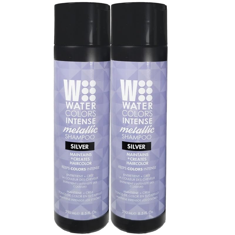 Watercolors INTENSE METALLIC Color Depositing Sulfate-Free Shampoo, Maintains & Enhances Haircolor (Pack Of 2) Metallic Silver 8.25 Ounce With Steel Comb