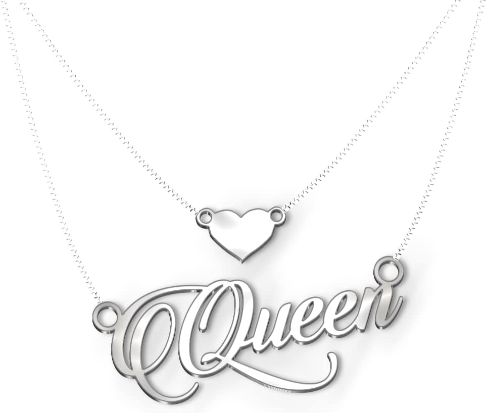 DREAMRAXQueen Cursive Gold & Silver Name Pendant Necklace, Best Jewelry Gift for Girls.