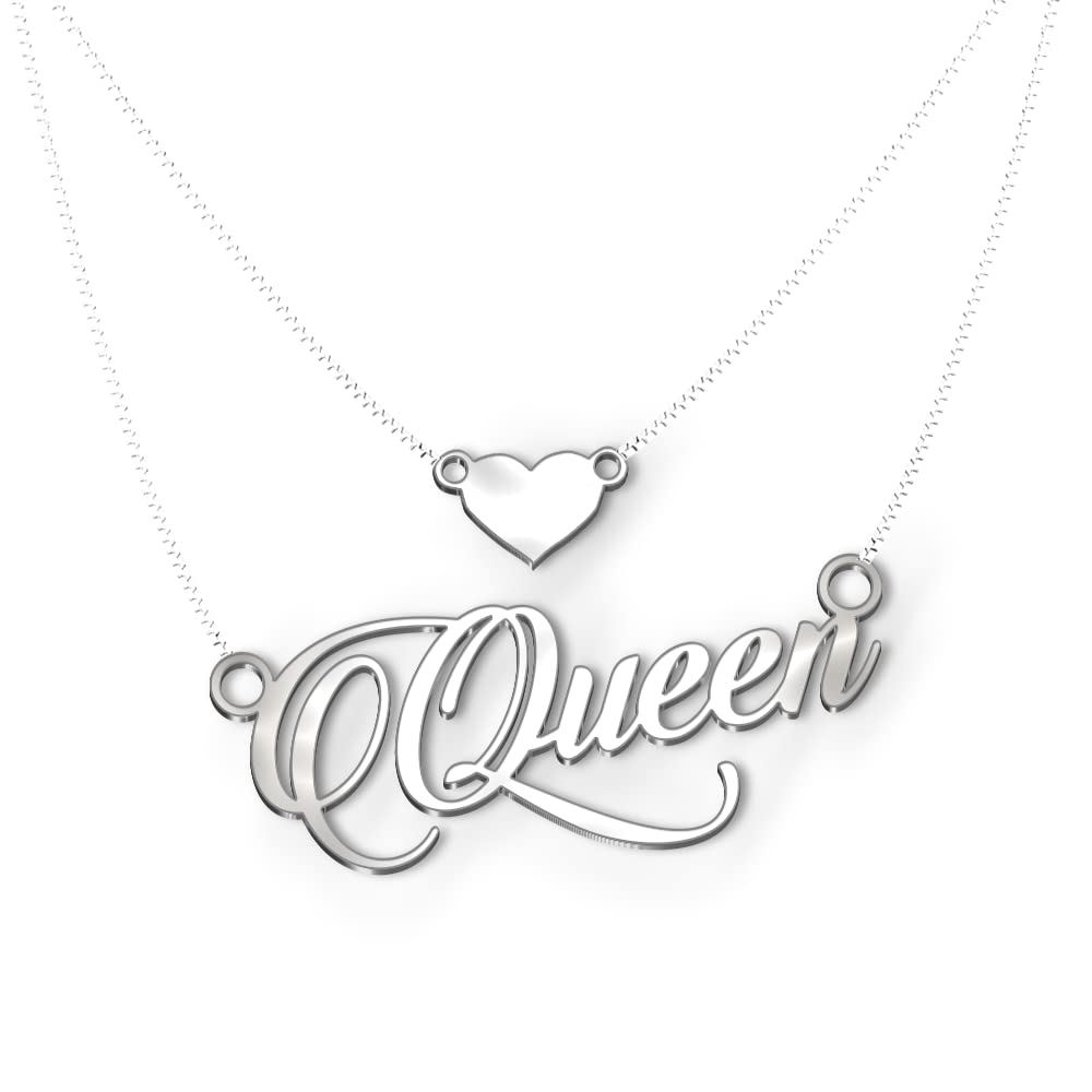 DREAMRAXQueen Cursive Gold & Silver Name Pendant Necklace, Best Jewelry Gift for Girls.