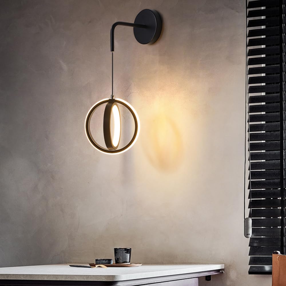 XINYASEE Scandinavian Modern Wall lamp,LED Wall Lights Indoor,Living Room Staircase Balcony 3 Colour Temperature LED Lights,Height Adjustable Bedroom Wall Sconce (Black)