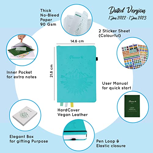 Image of PLANNER STAR 2022 Dated (Jan 2022 - Jan 2023) Monthly & Weekly Life Planner| A5 Size | Organizer, Journal | Plan for Time Management, Productivity & Positivity (Turquoise)