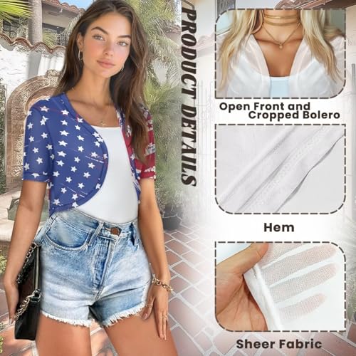 Image of Womens Short Sleeve Bolero Shrug Open Front Knit Cropped Cardigan Shoulder Cover for Dress Cute Casual Knit Cover Up