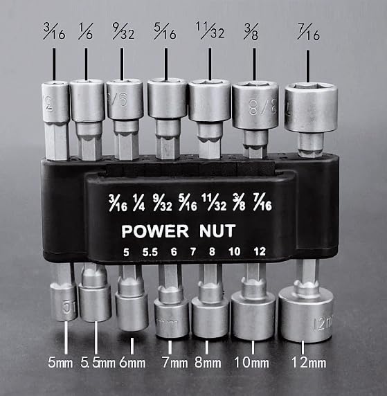 Image of Power Nut Driver Drill Bit 14-Piece Set, 1 /4 inch Hex Drive, Metric & SAE Socket Wrench Screws Compatible with Power Tools