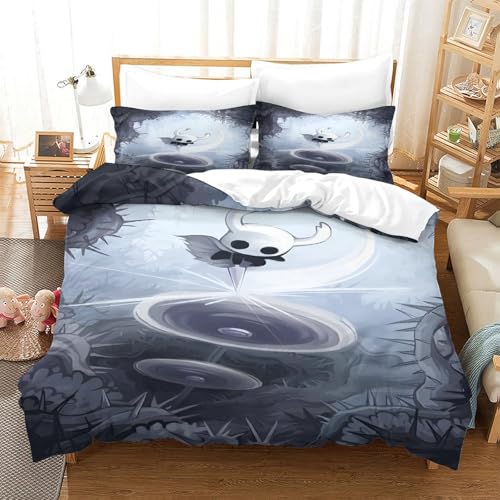 Hollow Knight 3D Impresión Juegos Funda Nórdica Funda De Edredón Familiar Y Niños Juego De Ropa De Cama Microfibra Y Funda De Almohada con Cremallera 3 Piezas Single（140x200cm）