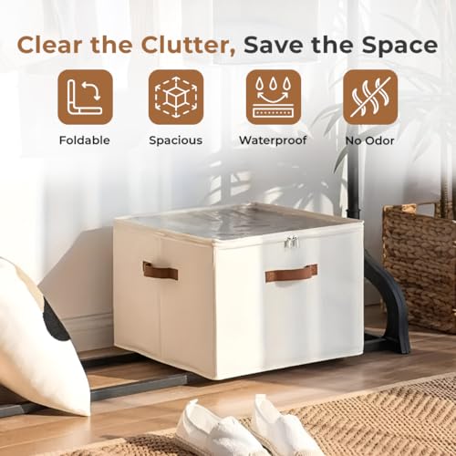 Image of HomeEssentials Multipurpose Transparent Storage Box with Handles - Clear, Foldable Organizer for Blankets, Comforters, Clothes, Shoes & Bedroom Storage. (Pack of 2)