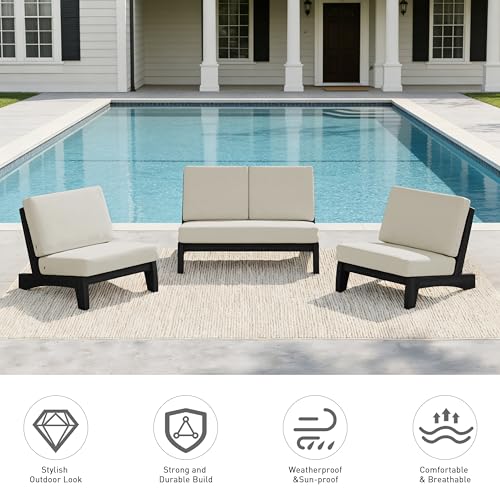 Image of Pia Ricoo 4 Piece Patio Furniture Sets, Outdoor Furniture with 2 Chairs & Coffee Table, Patio Conversation Set for Backyard, Deck, Lawn, Light Camel, Dark Wood