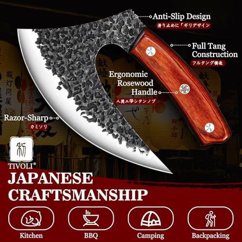 TIVOLI Ulu Knife with Sheath - Mezzaluna Rocker Knife - Pizza Cutter - Image 4