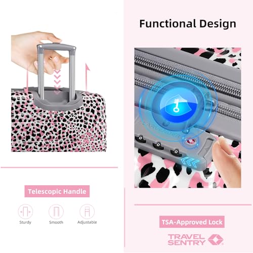 Image of LARVENDER Luggage Sets 6 Piece, Expandable Luggage Hardside PC+ABS Leopard Suitcase Sets with Spinner Wheels TSA Lock, Lightweight Rolling Suitcase for Men and Women, Leopard Pink