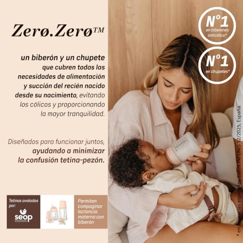 Suavinex, Biberón Anticólico Zero Zero, con Tetina de Flujo Medio (M) de Silicona, Biberón para Bebés +3 Meses, Recomendado para la Lactancia Materna, Leche Materna y de Fórmula, 270 ml, Fair - Imagen 5