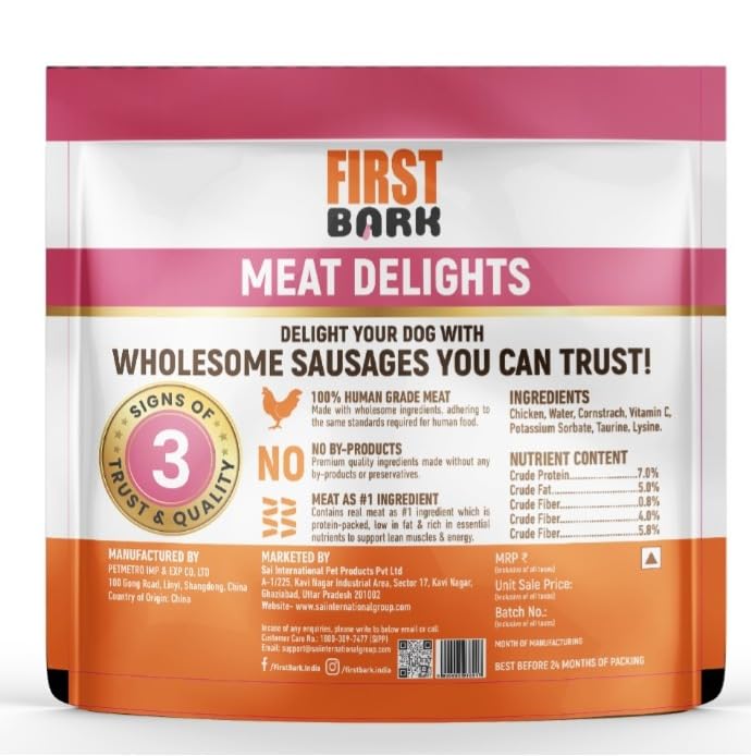 Image of Chicken Sausages for Dogs 450g (Pack of 1), High Protein Made with 100% Human Grade Chicken Meat Dog Treats, Soft & Tasty Training Snacks for All Dog Breeds By DogsNCats