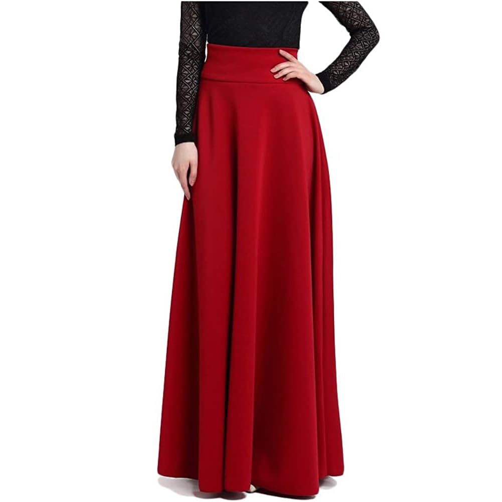 Artykey Jupe Longue Femme Élégant Taille Haute Jupe Longueur au Sol A-Line Casual Party Maxi Skirt Red (3XL Waist93cm)