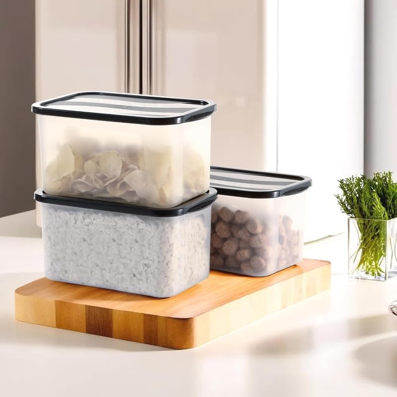 Image of SR Plastic Airtight Storage Container for Kitchen, Pantry and Home Organization | Multipurpose Stackable Refrigerator Organizer for Snacks, Fruits, Bread and Cosmetics (Set of 3-Transparent)