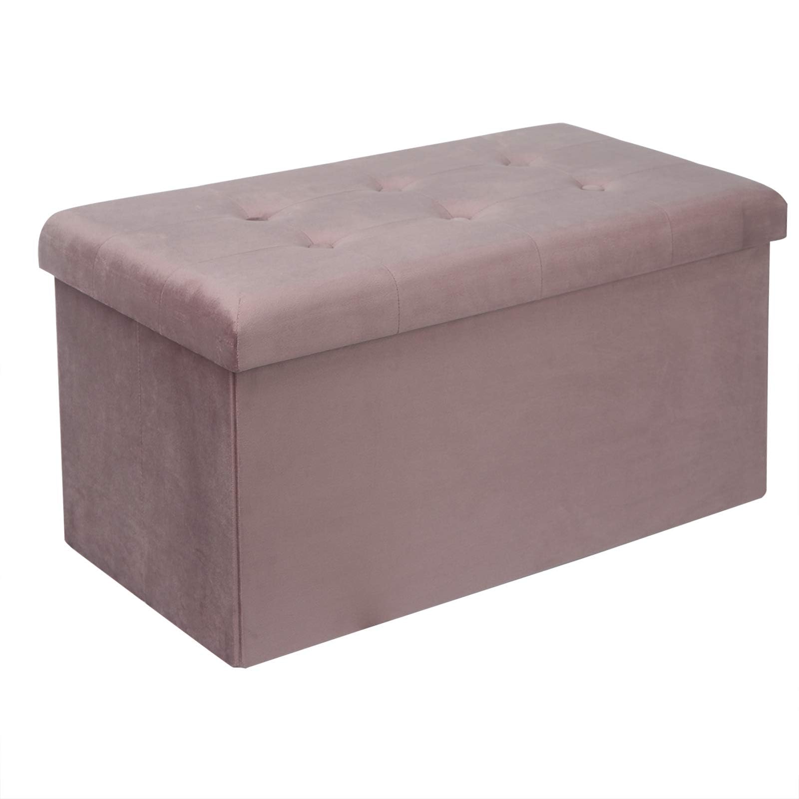 WOLTU Sitzbank mit Stauraum Sitzhocker Faltbar Aufbewahrungsbox Fußablage, Gepolsterte Sitzfläche aus Samt, max. statische Belastbarkeit 300 kg, 80 L, 76x37,5x38 cm, Rosa