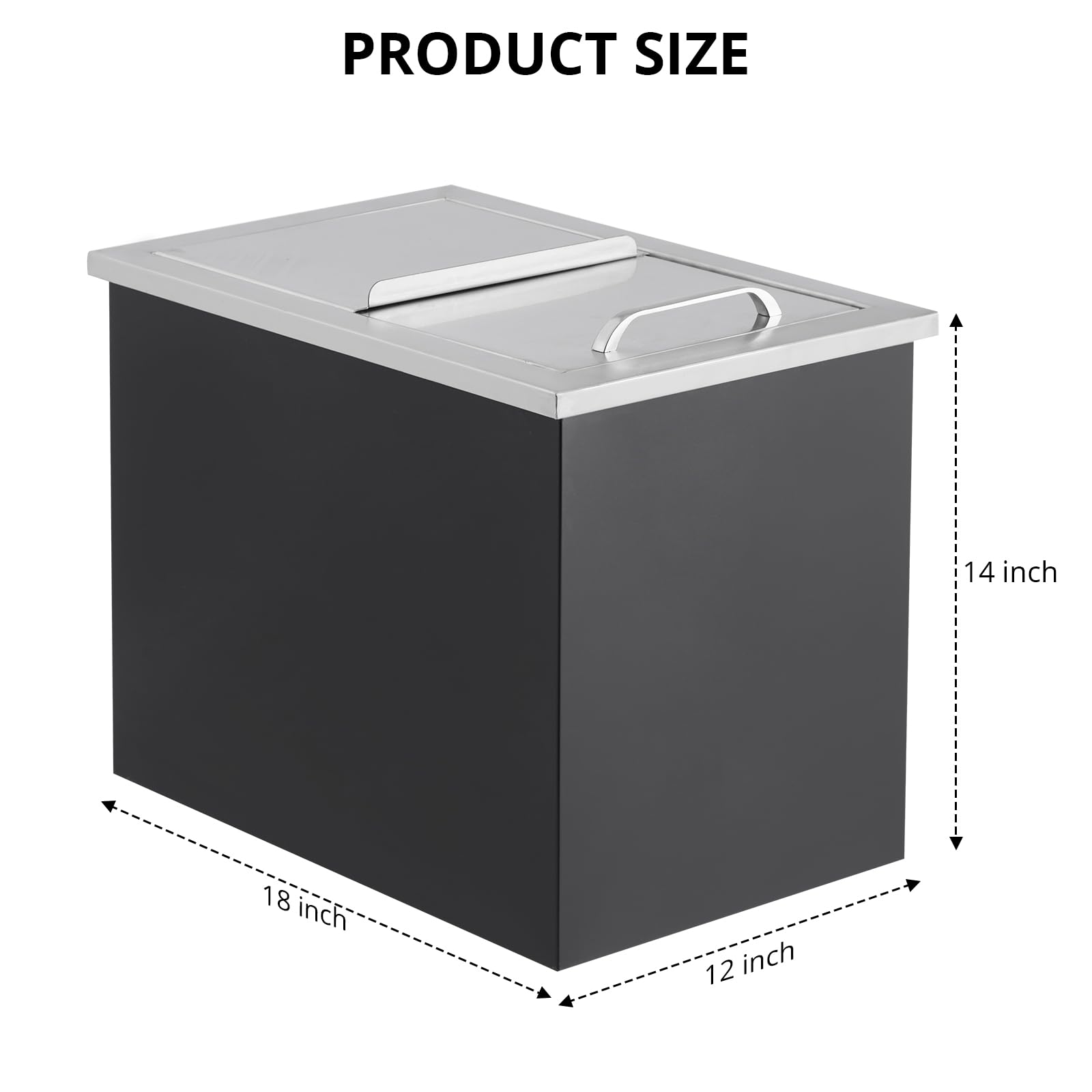 Garvee 26,5L Einbaubarer Getränkekühler Edelstahl– Drop-In Eisbox mit Schiebedeckel, Ablauf, 24h Isolierung für Outdoor-Küche, Bar & Party (18x12x14 Zoll, Schwarz/Silber)