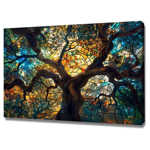 Tableau arbre de vie art abstrait moderne 40x60cm pour decoration murale salon FJASKER