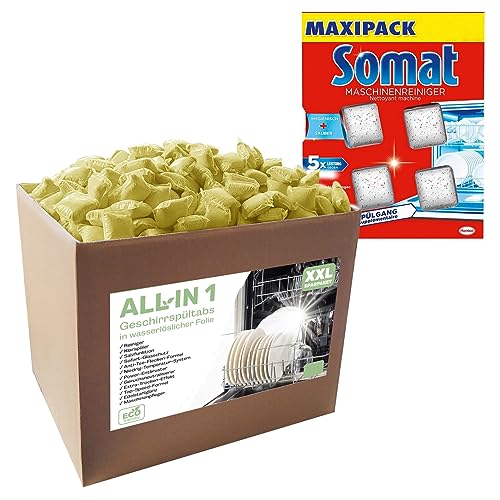 Cleanerist 10 kg Spülmaschinentabs in wasserlöslicher Folie I 6x SOMAT Maschinenreiniger I All In One I Tabs für den Geschirrspüler I...