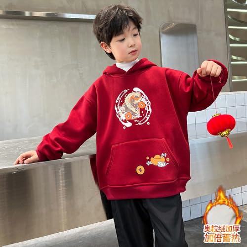 Chinese New Year boys autumn and winter fleece sweater red auspicious hooded sweatshirt top3