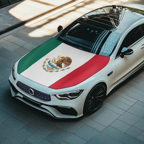 Image of Mexican Flag Car Hood Cover Polyester Elastic Fabrics Washable Suitable for Large SUV and Pickup Trucks 39x59in
