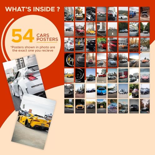 Image of Paper Car Posters For Boys Room,Car Wall Collage Kit For Wall Art Prints,Car Pictures Dorm Room Decor For Teen Boys 50Pcs - 4X6 Inch (Car Wall Collage Kit)