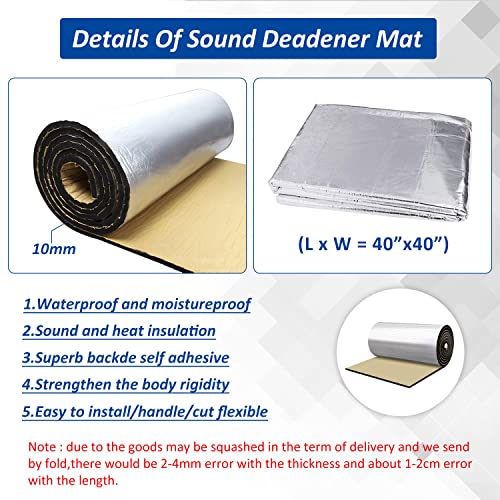 Car Heat Sound Deadening Insulation Mat, 394Mil 10.76Sqft Sound Deadener & Heat Insulation Pad For Auto Hood Engine Roof Door And Trunk - 40 Inch X 40 Inch, Aluminum Foil Finish #TOP2