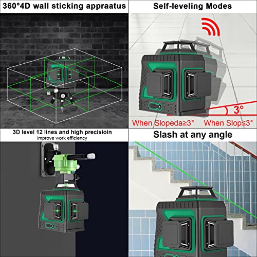 Kreuzlinienlaser 25M, THL&INEW kreuzlinielaser grün selbstnivllierend 3 x 360° Mit magnetischer Wandhalterung, 3D 12 Liien, IP 54 Linienlaser Vertikale und Horizontale Linie (Linienlaser) - Image 8
